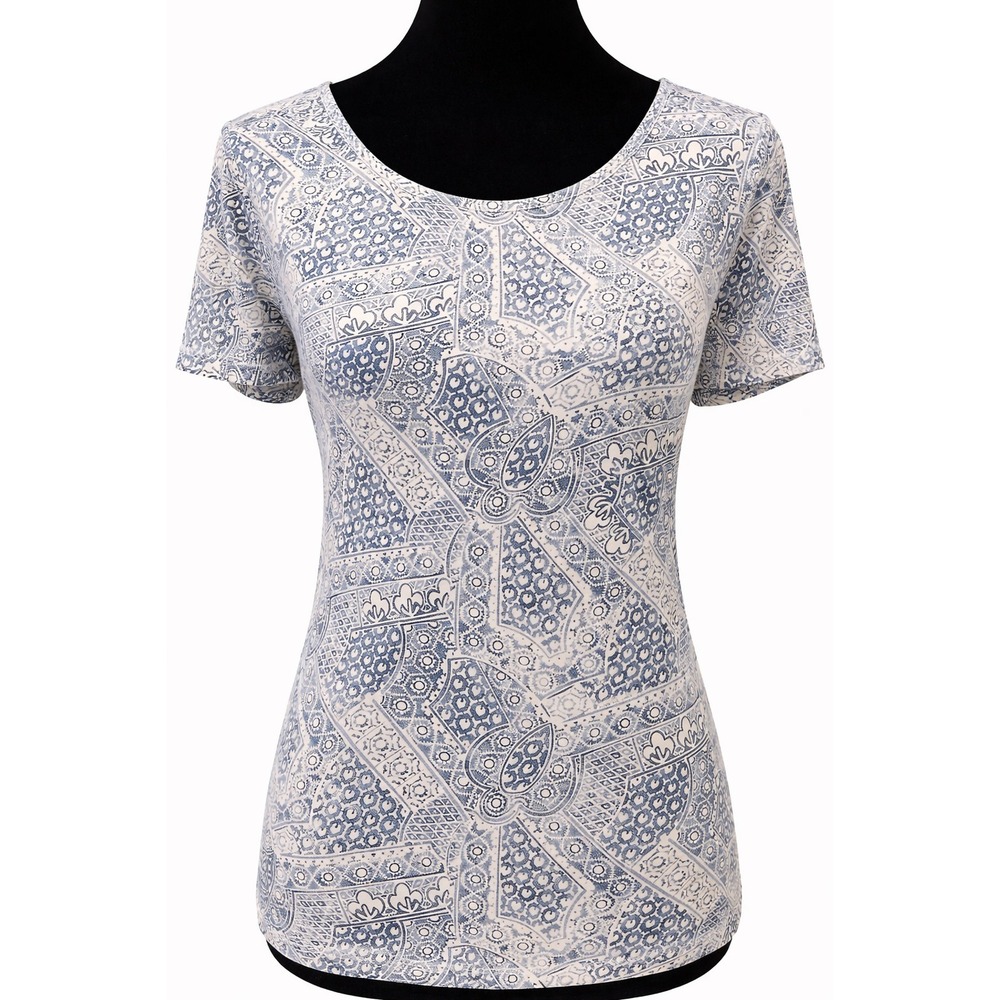 Lauren Jeans Co. Womens Short Sleeve T-Shirt Medium Blue Floral Patchwork Cotton